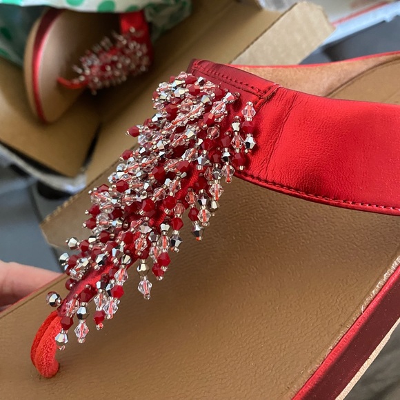 NEW Fitflop Red Cherry Rumba Valentines Embellished Sandals cha Cha Limited ED - Picture 7 of 13